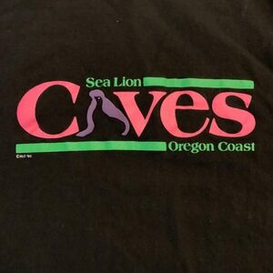 Vintage Hanes Shirt Mens Medium Black Sea Lion Caves Oregon Coast Graphic 1990
